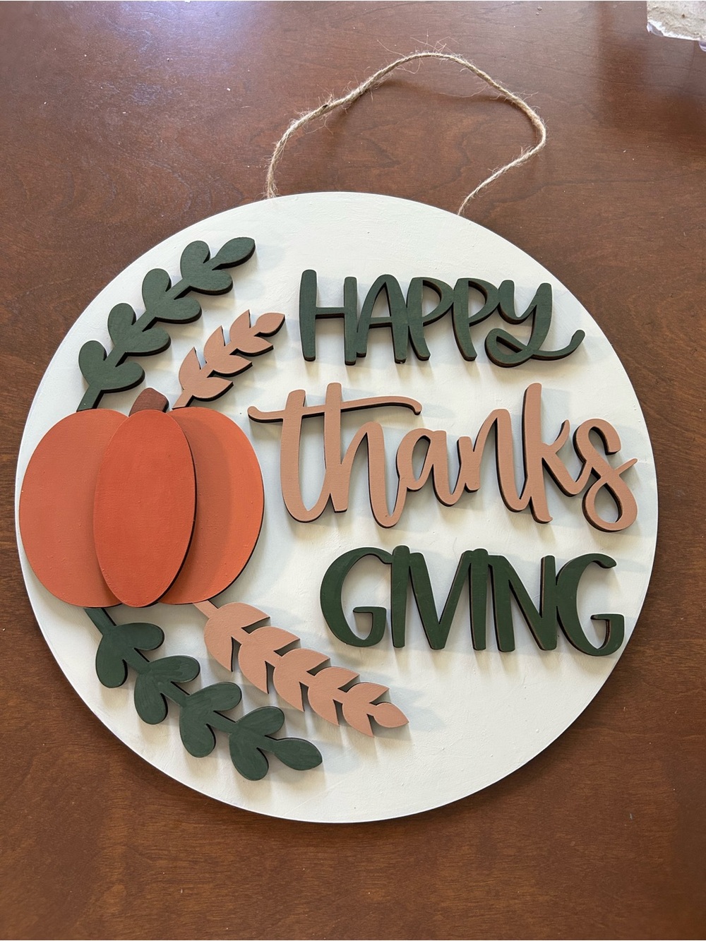Happy Thanksgiving Round Wall Sign - Green and Orange